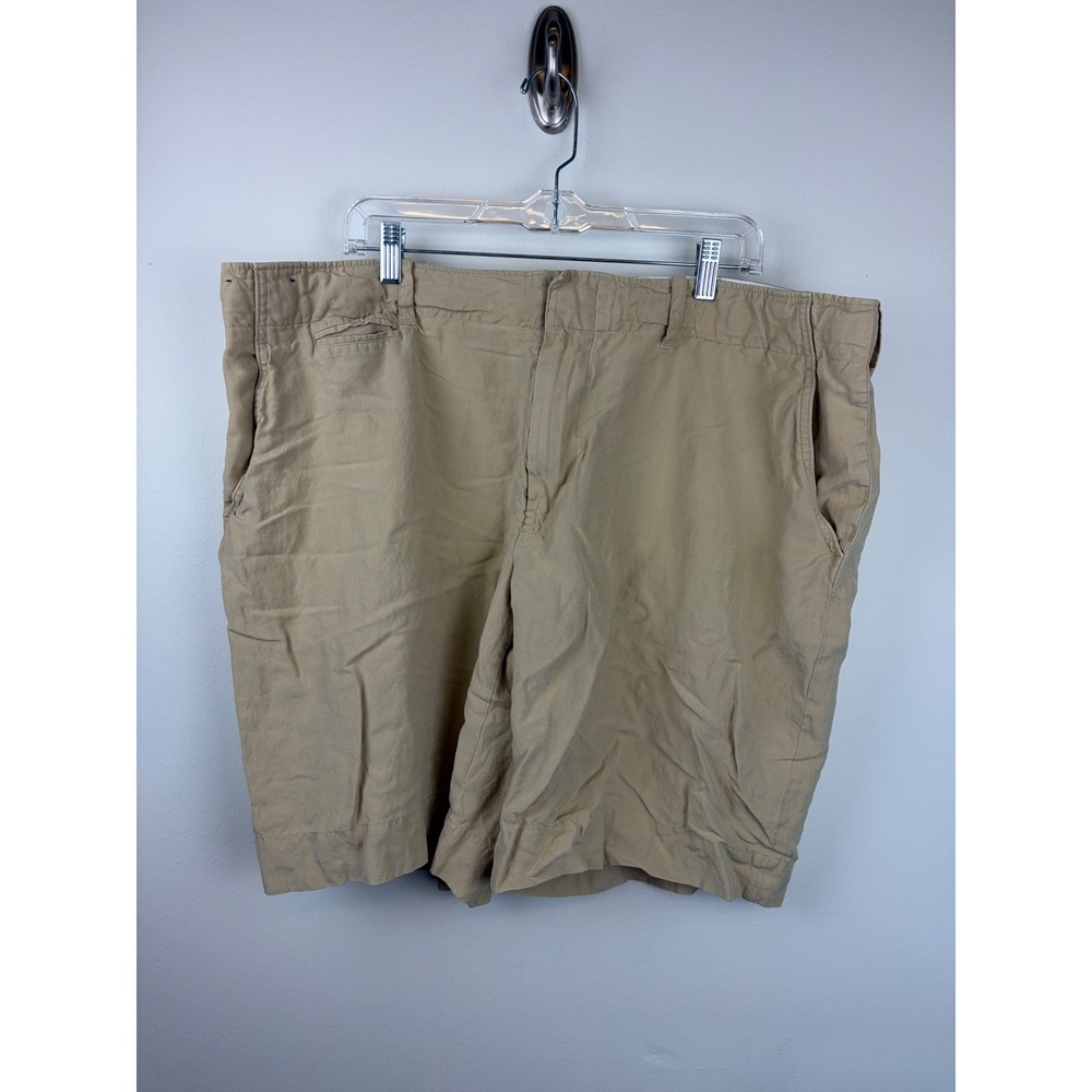 Polo Ralph Lauren Shorts 42 Tan Khaki Linen Silk Luxury Chino Resort Drawstring